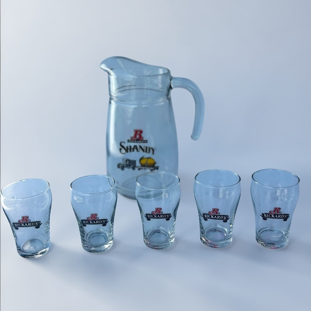 Rickards Shandy Beer Pitcher and Tasting Glasses Bar Set